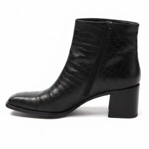 Via Spiga Vtg Dark Brown Croc Embossed Leather Square Toe Ankle Boots 9 Narrow